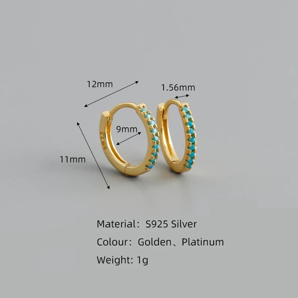 925 Sterling Silver Huggie Hoop Earrings Teal - Picture 9 of 16